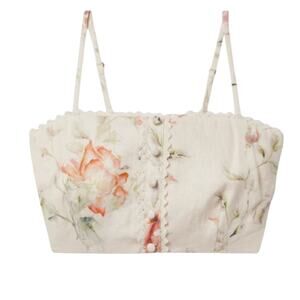 LoveShackFancy Emmalou cropped crochet trimmed floral print linen top size 6